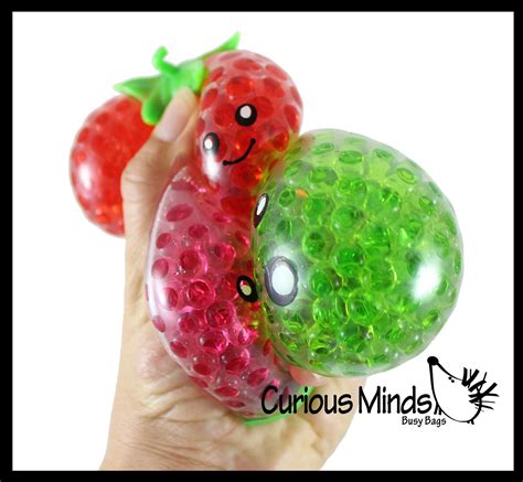 Small Fruit Water Bead Filled Squeeze Stress Balls With Faces Sensor Curious Minds Busy Bags