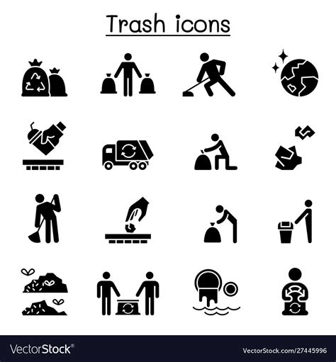 Trash Garbage Rubbish Dump Refuse Icon Set Vector Image