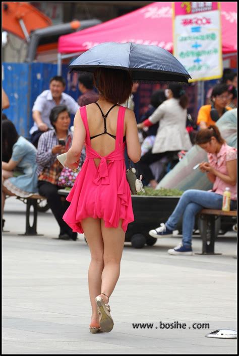 Asia Travel Photography Chinese Street Candid Pink Skirt Behind Азиатки Ножки стройные