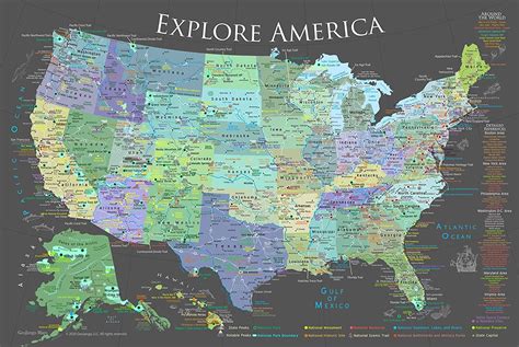 National Parks Map Poster Slate Edition 24w X 16h Inches