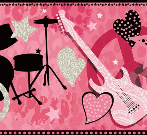 Pink Rock Star Guitar Wallpaper Border Gir94003b Clearance Quantities