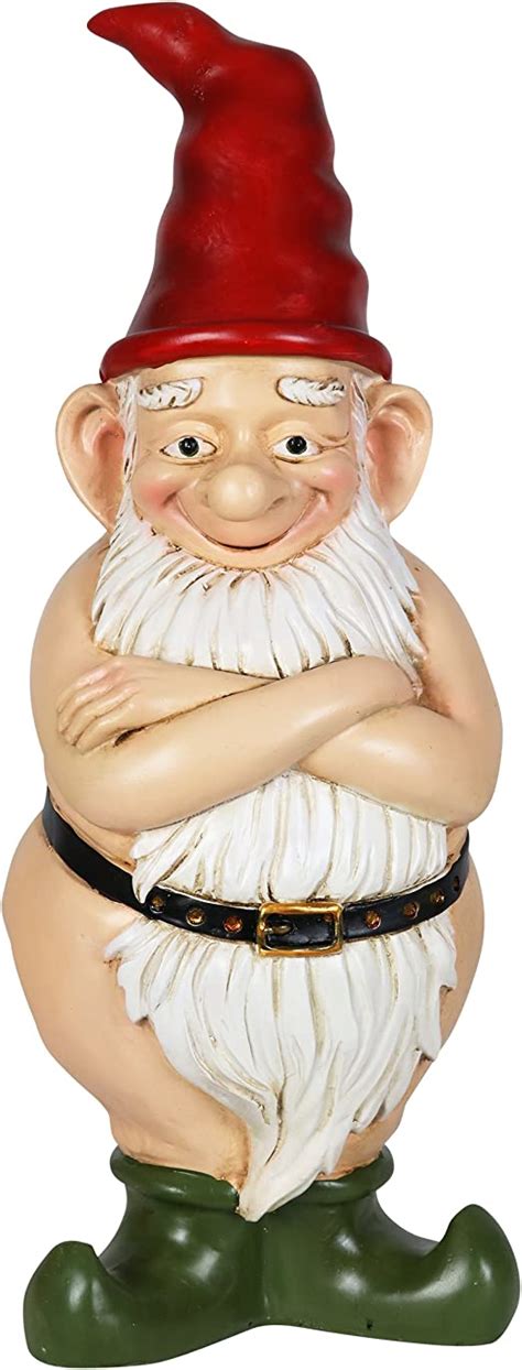 Exhart Naked Gnome Garden Statue Funny Resin Gnome Statue W Long