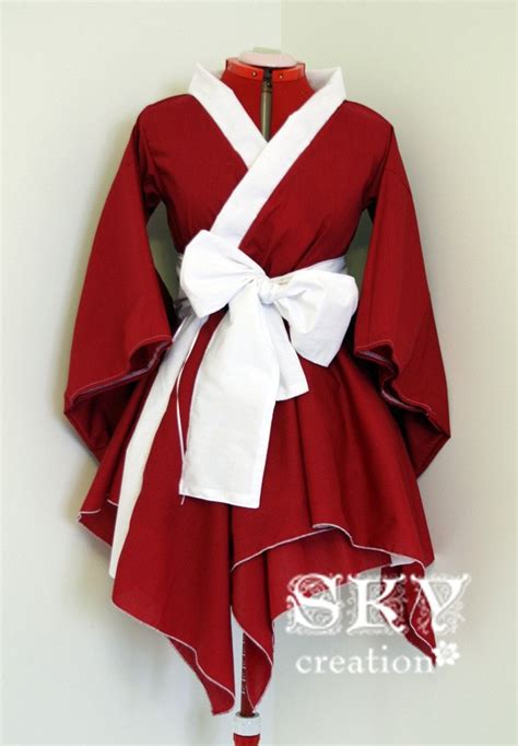 Red X White Kimono Dress With Asymmetric Hem