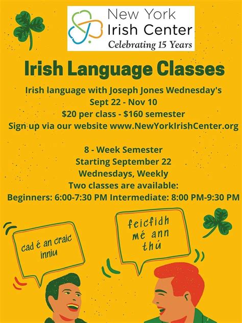 Irish Language Classes Summer 2023 New York Irish Center Long Island
