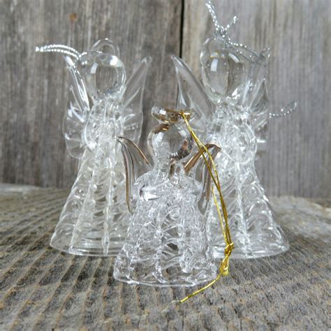 Vintage Angel Spun Glass Ornaments Clear Crystal Christmas Tree Set Lot
