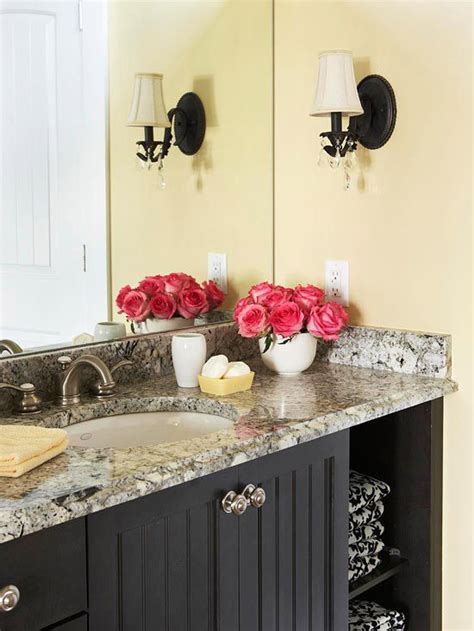 This is a very ornate bathroom; Yellow Bathroom Design Ideas | Towels, Vanities and Cabinets