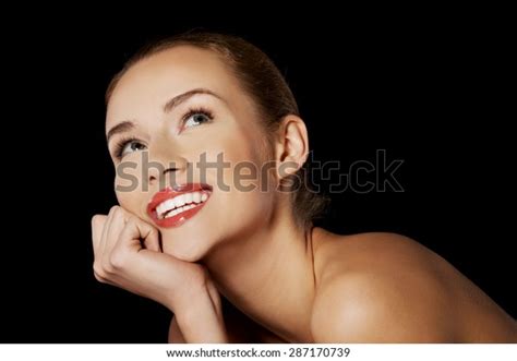 Portrait Smiling Nude Woman On Dark Stock Photo Shutterstock