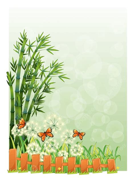 A Stationery With Bamboos And Butterflies Wooden Plants Scene Vector