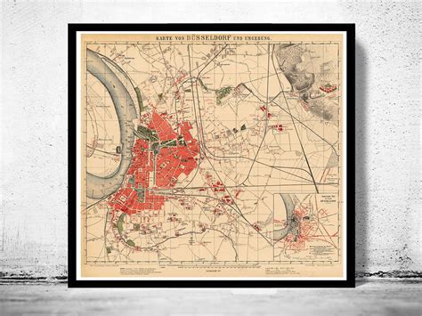 Old Map Of Dusseldorf Germany 1877 Vintage Maps And Prints