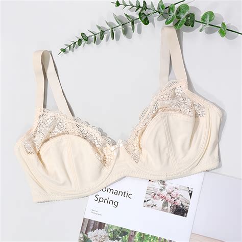 Plus Size Contrast Lace Semi Sheer Bra Womens Plus Slight Stretch