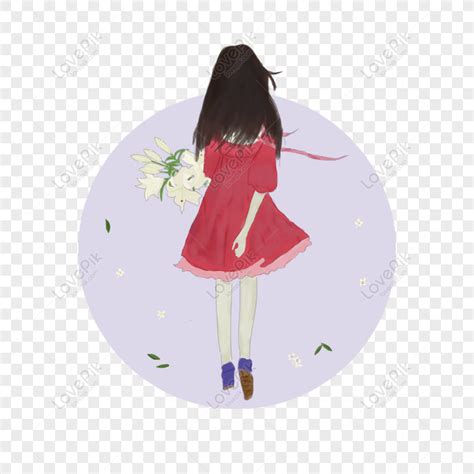 Free Hand Drawn Illustration Of Girl Holding Flowers Png Image Png