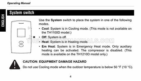 Honeywell TH1100D Thermostat Operating Manual