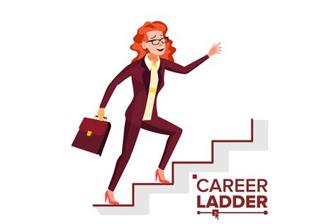 Business Woman Climbing Career Ladder Vector Fast Growth Stairs Job