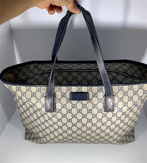 Gucci Gg Supreme Sherry Tote Bag Pvc Leather Navy Blue Large At 1stdibs