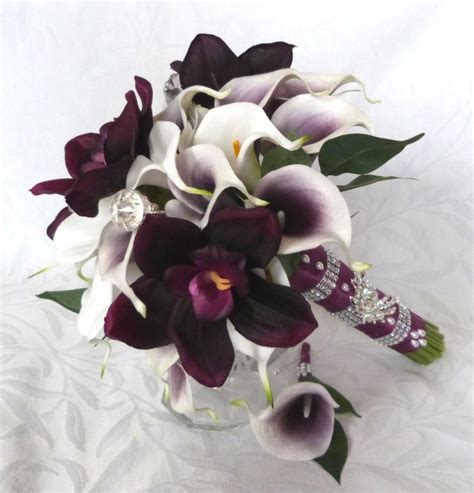 Picasso Real Touch Calla Lily Bridal Bouquet Plum Orchid White Calla