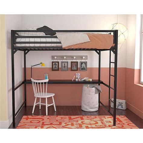 Everyroom Mason Twin Loft Bed With Desk In Black Blackmetal Loft