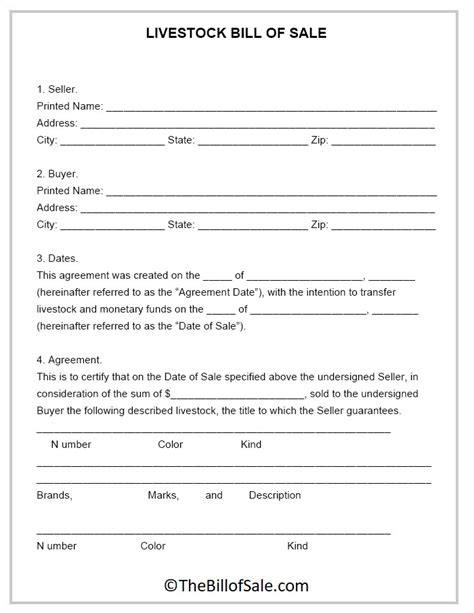 Livestock Bill Of Sale Form Template In Printable Pdf