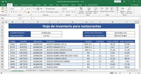 Hoja De Inventario Para Restaurantes Plantilla Excel Gratis