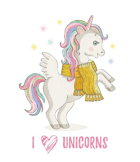 Premium Vector I Love Unicorns Cute Unicorn Pony Cartoon Horse