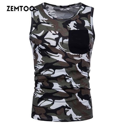 Zemtoo Mens Tank Tops O Neck Tank Tops Summer Male Sleeveless 2018 Casual Gilet Loose Camouflage