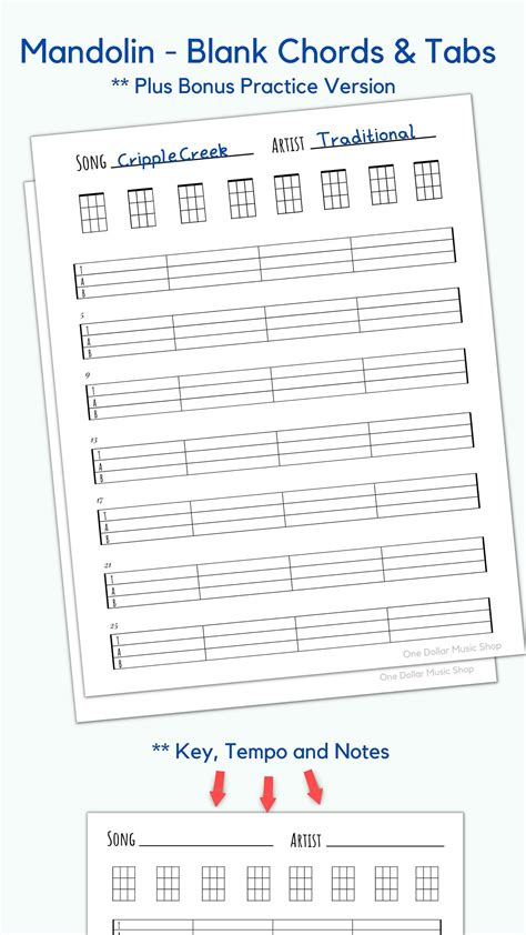 Mandolin Blank Tabs And Chords Chart Instant Download Blank Etsy
