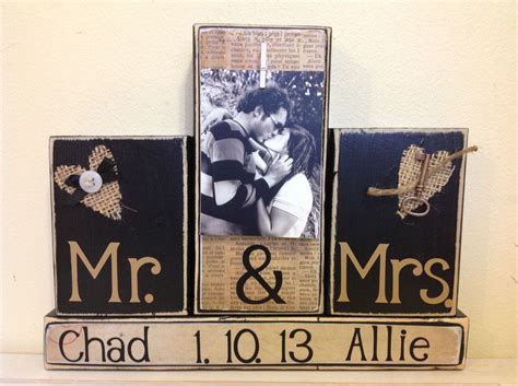 Personalized Wedding Gift Mr And Mrs Black Shabby Chic Burlap Heart