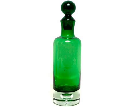 Vintage Emerald Green Glass Bottle Decanter Liquor Bottle Art Glass Bubble Encased Clear Glass