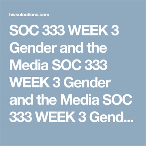 Soc 333 Week 3 Gender And The Media All Assignments Class Gender