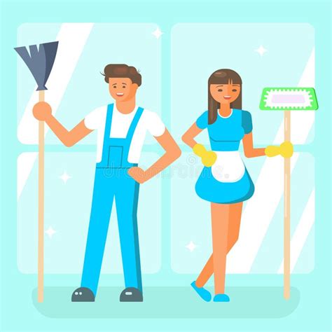 Cleaning Service Staff Characters Stock Vector Illustration Of