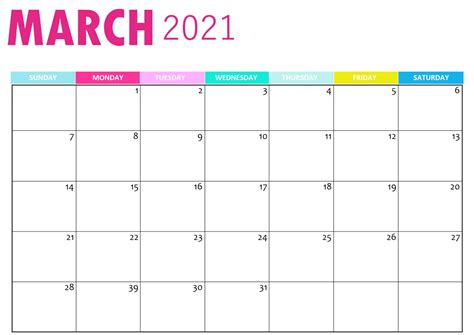Cute Free Printable Calendar 2021 March Debsartliffcards
