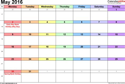 Calendar May 2016 Uk Bank Holidays Excelpdfword Templates