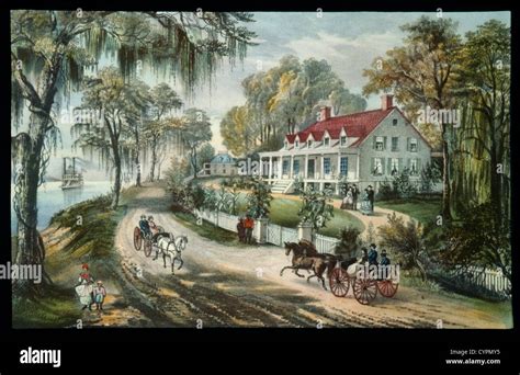 A Home On The Mississippi Currier And Ives Lithograph 1871 Stock Photo