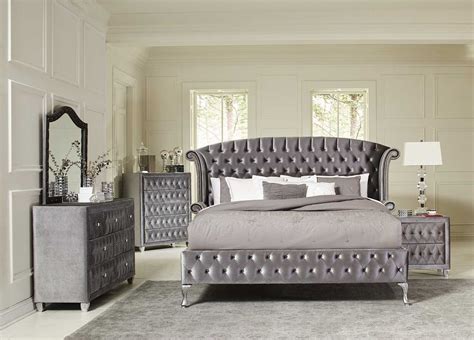 Coaster Deanna Upholstered Bedroom Collection Silver Metallic Grey