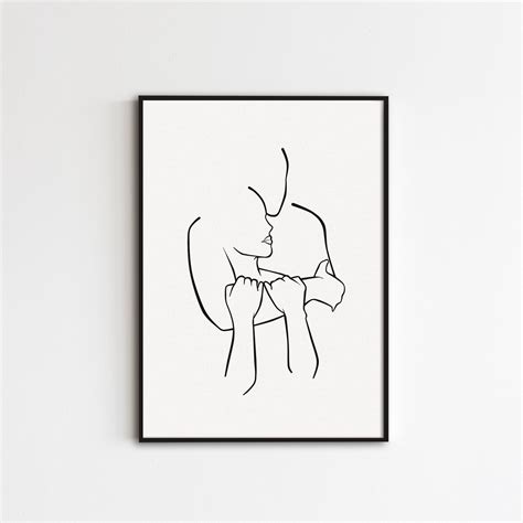 Couple Line Art Hugging Print Man And Woman Art Love Line Etsy