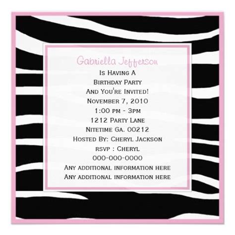 Pink Trimmed Zebra Party Invitation Zazzle Zebra Party Party