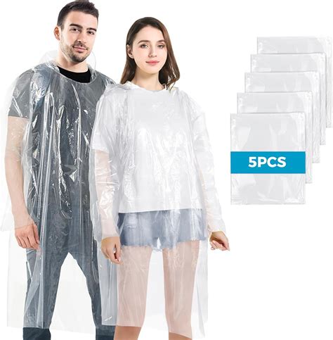 Bfons 5pcs Disopable Rain Ponchos For Adults Clear Ponchos