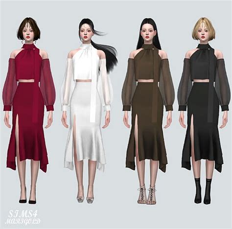 Chiffon Os Blouse With Midi Skirt From Sims4 Marigold Sims 4 Downloads
