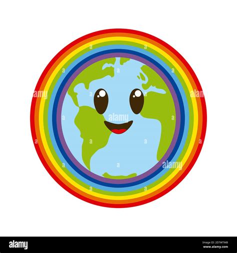 Cute Planet Earth With Rainbow Stock Photo Alamy