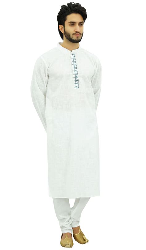Atasi Mens Ethnic White Kurta Pajama Set Casual Punjabi Long Shirt