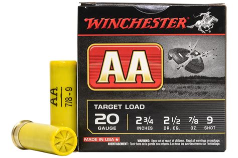 Winchester 20 Gauge 2 34 In 78 Oz 9 Shot Aa Target Load 25box