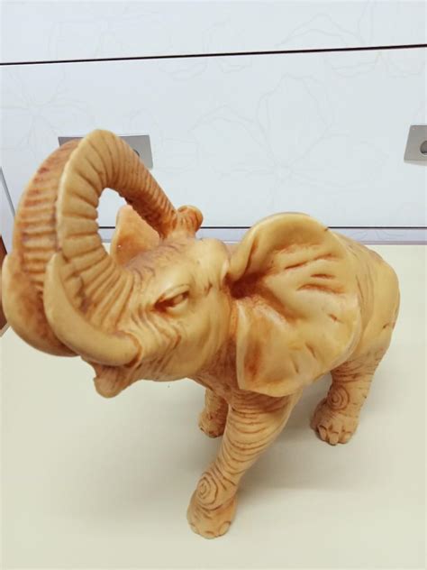 Vintage Hand Carved Ivory Colored Resin Elephant Statue Hobbies And Toys