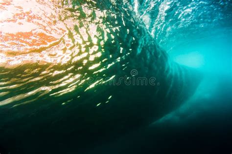 Underwater Barrel Wave In Tropical Sea In Oahu Water Texture In Ocean