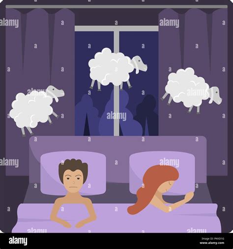 The Man With Insomnia Lies In A Bed And Counting Sheep Stock Vector Image And Art Alamy