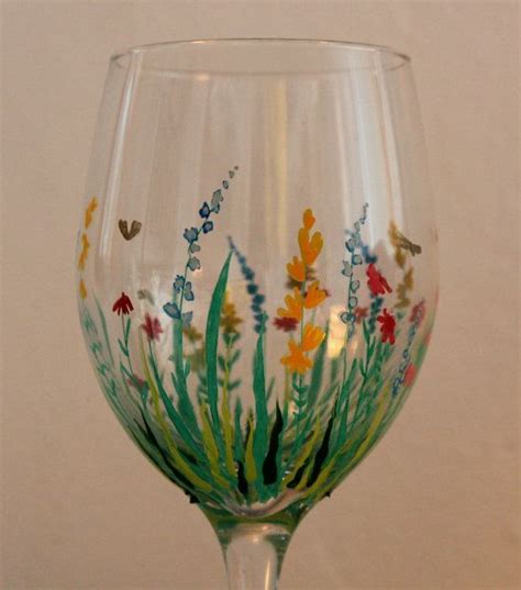 Painting On Glass Field Of Flowers Hand Painted Wine Glass Crafts Pinterest Diy Wine