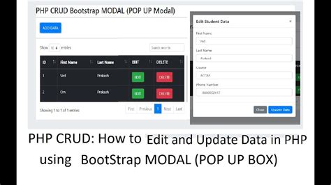 Php Crud Bootstrap Modal Edit And Update Data Into Database In Php Youtube