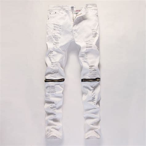 White Jeans Men White Ripped Slim Fit Skinny Pantalon Jeans Homme Fashion Ripped Jeans For
