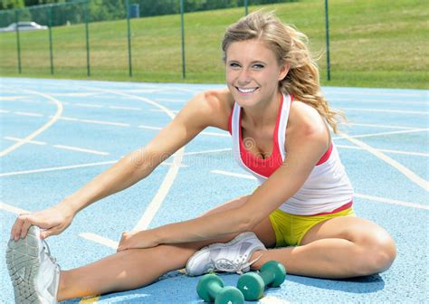 Beautiful Young Female Fitness Model Stretching Stock Image Image