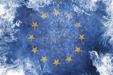 Closeup Of Grunge Flag Of The European Union Frozen Flag Of The