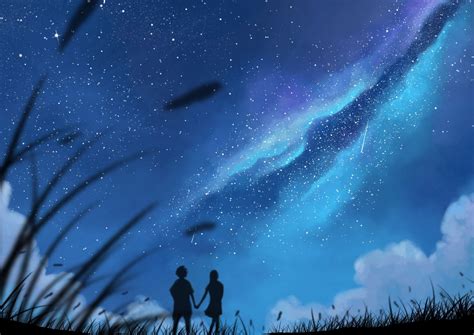 Download 1870x1322 Anime Couple Stars Scenic Silhouette Romance