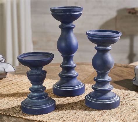 Set Of 3 Wood Like Pedestal Candle Holders By Valerie